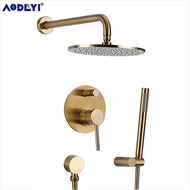 Brushed Gold Solid Brass Bathroom Shower Set Rianfall Shower Head Shower Faucet Wall Mounted Shower