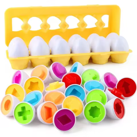 Montessori Toys Matching Eggs Color Shape Recoginition Sorting Puzzle Toys for Toddlers 1 2 3 Ages E