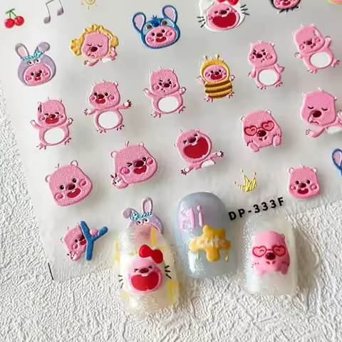 1PCS New 5D Relief Cute Zanmang Loopy Nail Stickers Sanrio Cartoon Hello Kitty Stickers For Nails An
