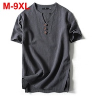 ASFLY 9XL 8XL Plus Size T-shirts Men Summer Cotton Linen T Shirts Solid Loose Short Sleeve Tee Tops 