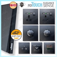 [MATTE BLACK] reTouch Switch Elegance Sense 13A Socket Flat Pin Universal USB Dimmer Fn Regulator SM