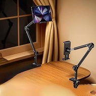 Adjustable Phone and Tablet Holder Stand, 60cm Carbon Steel Arm, Universal Mount for 4-13 inch Devic