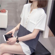 Top Loose V-Neck T-Shirt Medium Large Size XL-4XL Fat Mm100kg Covering Flesh Stitching Short-Sleeved