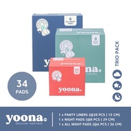 YOONA Trio Pack All Night (3 boxes) Organic Pads I Organic Pads 1 AN 1 N 1 L