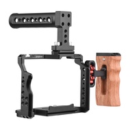 Camera Cage Andoer Camera Video Cage + Top Handle + Side Wooden Grip Kit Aluminum Alloy with Dual Co