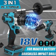 3 Torque Cordless Compact Impact Drill + Brushless Electric Hammer Driver Drill with Handle 20 for Makita 18V Battery