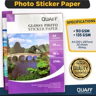 QUAFF Photo Sticker A4 size (90gsm / 135gsm) (20-50 sheets per pack) 4 size