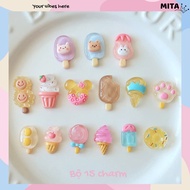 Set of 15 Stickers, 3D Charms with hard plastic Summer Cream theme attached to Sandals, Crocodile JB