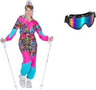 MIMIKRY 80s Ski Suit Graffiti Women's Costume with Glasses 80's Jumpsuit One Piece Trash Apres Ski,
