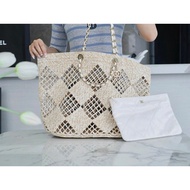 Chanel Classic Simple Casual Straw Shopping Bag Handbag B6HF