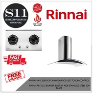 RINNAI RH-C209-GCR CHIMNEY HOOD LED TOUCH CONTROL  +  RINNAI RB-72S 2 BURNER BUILT-IN HOB STAINLESS STEEL TOP PLATE