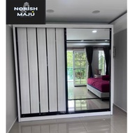 （Percuma Pasang} NORISH Bedroom Set Mirror Wardrobe Sliding Door /Almari pakaian Putih 8x8, 6x8 Ward