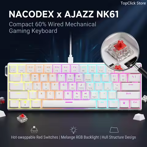 NK61 61Keys Wired Mechanical Keyboard Single-Socket Hot-Swappable Red Switch Melange RGB Backlight O