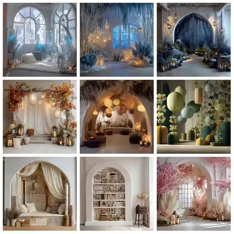 MOON.QG Boho Draping Curtain Backdrops Candles Window Arch Door Backgrounds Photo Zone Photography A