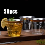 50pcs 9OZ Disposable Cups Gold Silver Rimmed Plastic Cup Wedding Party Tableware Drinking Glasses
