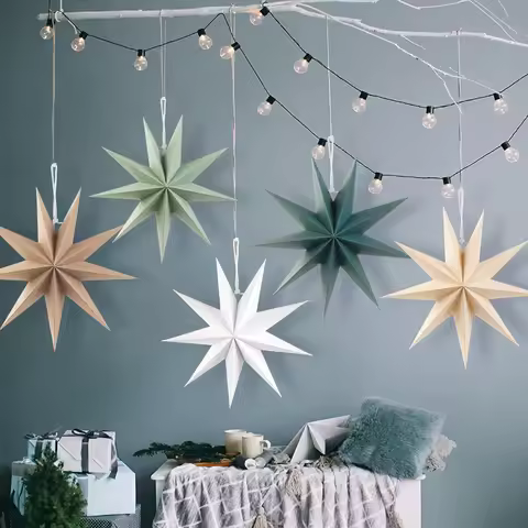 5pcs Nine-Pointed Star Ornaments Christmas New Year Birthday Wedding Festival Hanging Decorations Pa