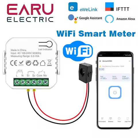 eWeLink WiFi Smart Energy Meter 1Way Interruptor Switch with Clamp App Monitor Timer Relay AC 240V C
