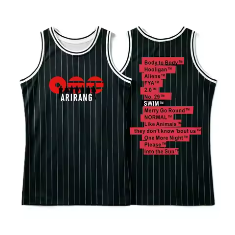 Y2K 2026 BTS World Tour Signature Pinstripe Basketball Jersey Sleeveless Breathable Family Matching 