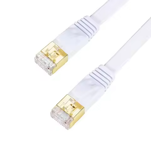15m 20m 30m Cat7 Ethernet Flat Patch Network Cable, Shielded (STP) with Snagless Rj45 Connectors whi