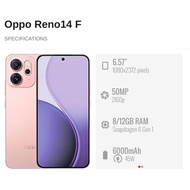 Used OPPO RENO 14F 5G (12GB+256GB) 6.57" || OPPO Malaysia Set