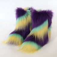 Fur Boots Women Autumn Winter Imitation Raccoon Fur Fox Fur Artificial Fur Fashion Furry Snow Boots 