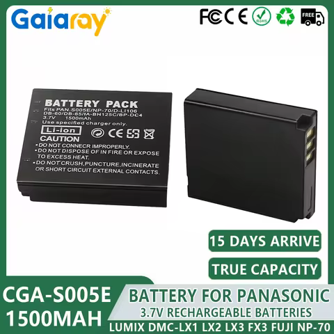 1500mAh Rechargeable Batteries CGA-S005E S005 DMW-BCC12 Battery for Panasonic Lumix DMC-LX1 LX2 LX3 