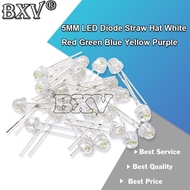 100PCS 5MM LED Diode Straw Hat White Red Green Blue Yellow Purple Light Transparent Light Emitting D