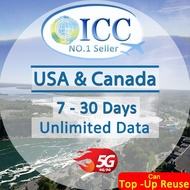ICC_USA & Canada 7-30 Days Unlimited Data SIM Card (Can top up reuse)