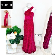Size L-XL Shein Brand Authentic 1 Maxi dress Long Velvet Fabric Luxury Front Slit Shiny Scales Pink 