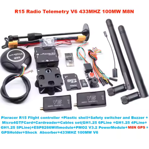 PIXRACER R15 Autopilot Xracer PX4 Pixhawk Flight Controller M8N/M9N/M10 GPS Radio Telemetry V6 Set R