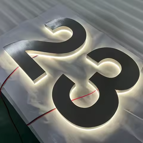 Custom led backlit 3D lighted letters home address numbers, brushed silver brushed gold led hotel ro