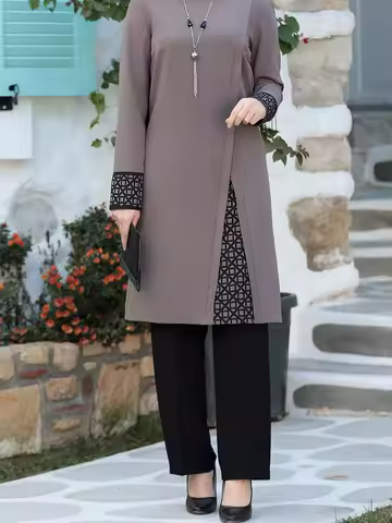 Spring Autumn Muslim Sets Turkey Dubai Abaya Women Long Sleeve Shirt Set Causal Pants Suits Abayas F