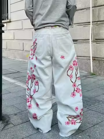 Y2K ECKO Jeans Mens American Vintage Hip-Hop Wide-Leg Pants Harajuku Hip-Hop Gothic Rock Couple Stra
