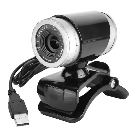 360 Degree Rotatable Clip on Webcam Built in Microphone Plug and Play HD Webcam Black+Silver USB Web