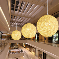 4X White Bamboo Rattan and Ball Chandelier Individual Creativity Spherical Rattan Nest Lampshade