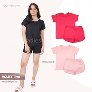 Noonie- Ladies Terno (S-2XL) - Sleepwear for Women - Solid Plain Stretchable T shirt &amp; Shorts Set - Pambahay Pajama Plus size