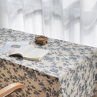 พร้อมส่ง! ผ้าปูโต๊ะ ผ้าคลุมโต๊ะ ดอกไม้สีฟ้าผ้าลินินผ้าฝ้ายและผ้าลินินผ้าปูโต๊ะปิกนิกสดขนาดเล็กภาพตกแต่งบ้าน