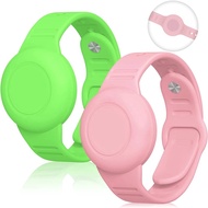 2 Pack Airtag Bracelet for Kids Waterproof Silicone Wristband Full Case Cover for Apple Airtag Holder Anti-lost Watch Band Hidden Accessories for Toddler Child, GPS Tracker Strap