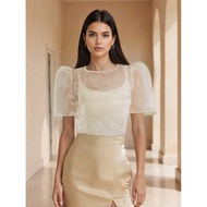 Amyenjoylife Modern Filipiniana Short-Sleeved Top Bolero with Nail Beads for Women