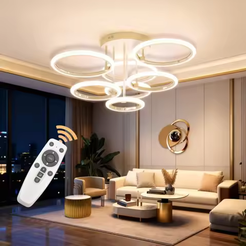 LED Ceiling Light, 7 Ring Flush Mount Ceiling Light Fixture, 2800K-7000K Dimmable, 120W Chandeliers 