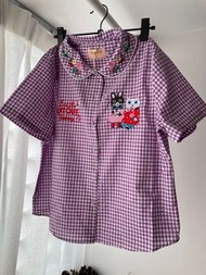 Mushroom x Yumi Kitagishi 紫色格仔棉麻衫