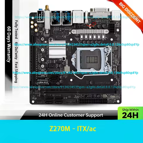 For Asrock Z270M‑ITX/ac Motherboard 32GB LGA1151 DDR4 Mini‑ITX Z270 Mainboard 100% Tested Fast Ship