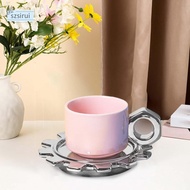 [szsirui] Milk Mug, Ceramic Coffee Mug with Coaster, Mug with Handle Drinkware Novelty