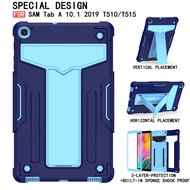 For Samsung Galaxy Tab A 10.1'' (2019) SM-T510 T515 Casing PC+Silicone Shockproof Protective Shell Fashion Contrast Color Case Business Shock-Resistant Tablet Stand Cover