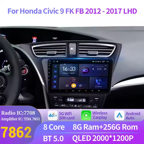 For Honda Civic 9 FK FB 2012-2017 LHD Car Radio Multimedia Navigation GPS Wireless Android 14 CarPla