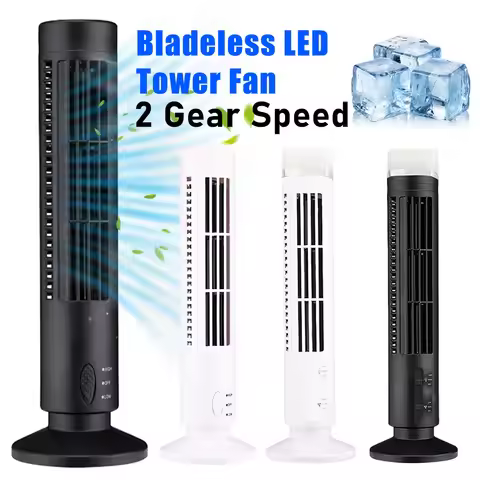 LED Tower Fan Bladeless Tower Fan 90 Degree Oscillating Quiet Portable USB Electric Desk Fan with Li