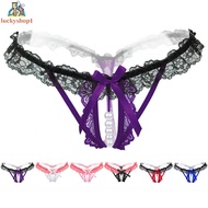 Sexy Lace Underwear for Women Pearl Thong Panties Open Crotch Gstring Hot Briefs