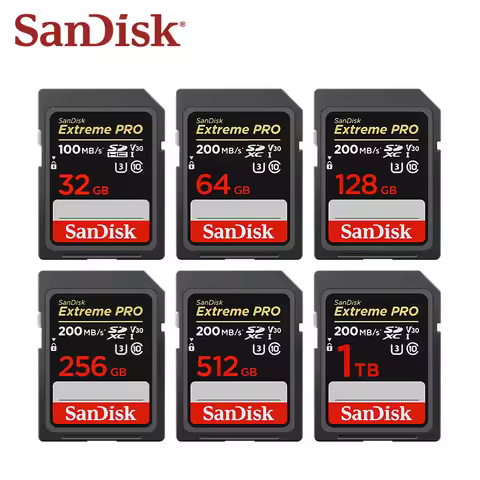 SanDisk Extreme PRO UHS-I Card 64GB 128GB 256GB 512GB 1TB Up to 200MB/s SD Card 32GB Up to 100MB/s F