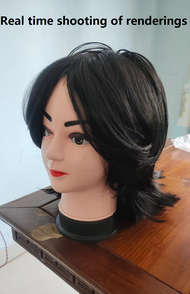 Wig wanita pendek rambut penuh tutup kepala gaya rambut asli rambut tengah dan panjang baru rambut asli sutra tulang selangka rambut alami wajah bulat wig set