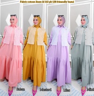 QF Gamis Rompi motif  Kotak kotak 889 / gamis bahan katun adem nyaman di pakai / fashion muslimah mo